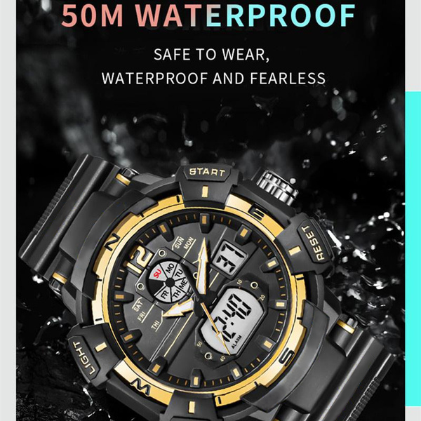 Men's Watch Fashion SMAEL8045 Brand Men Sport Watch Dual Display Analog Digital LED Electronic Quartz-Watches Man Waterproof Swimming Wrist Watches Male