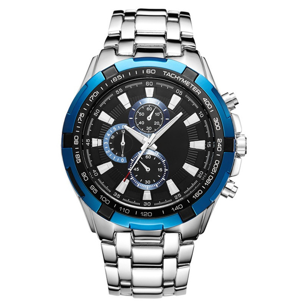 Mens Watches Quartz Waterproof Stainless Steel Men Wristwatch Sliver&blue
