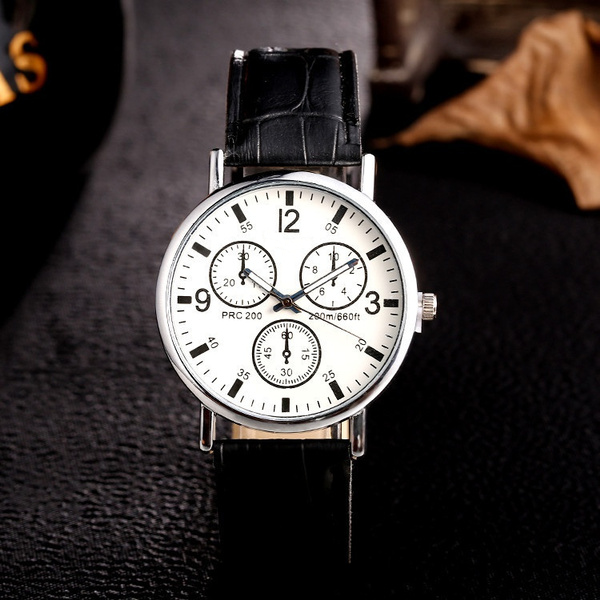 New Men's Fashion Sports Three-Eye Blue Light Glass Belt Watch Unisex Couple Quartz Watch Black