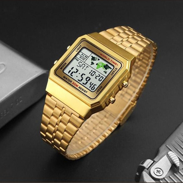 Men Boys LED Digital Sport Stainless Steel Watch Alarm Stopwatch Countdown Electronic Quartz Mens Waterproof Watch