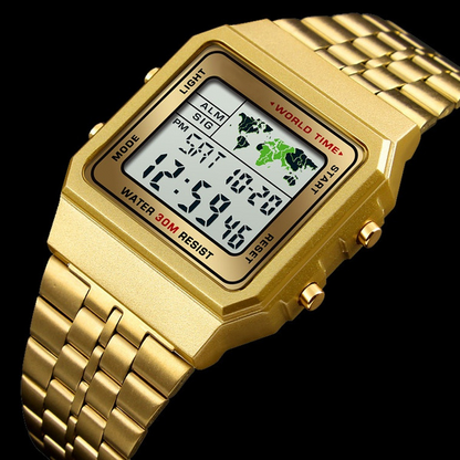 Men Boys LED Digital Sport Stainless Steel Watch Alarm Stopwatch Countdown Electronic Quartz Mens Waterproof Watch