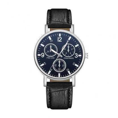 New Men's Fashion Sports Three-Eye Blue Light Glass Belt Watch Unisex Couple Quartz Watch Black