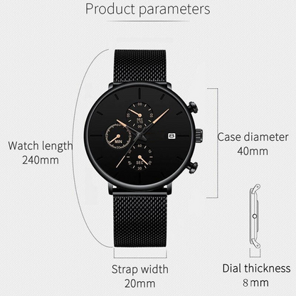 Reloj Hombre Mens Fashion Watches Classic Stainless Steel Mesh Belt Calendar Quartz Watch for Man Big Dial Chronograph Business Clock Montre Homme