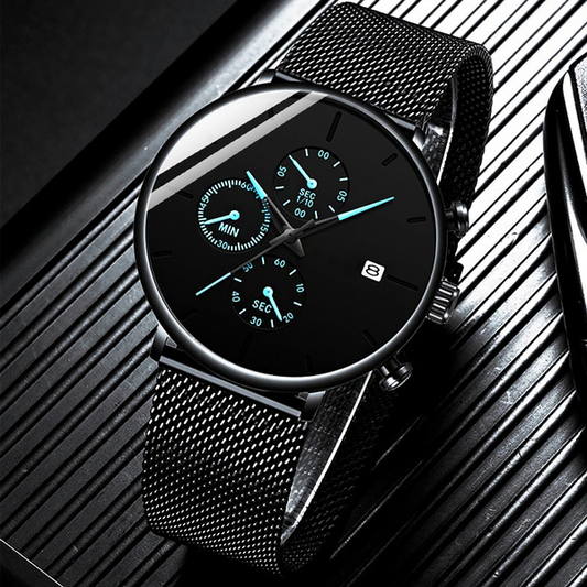 Reloj Hombre Mens Fashion Watches Classic Stainless Steel Mesh Belt Calendar Quartz Watch for Man Big Dial Chronograph Business Clock Montre Homme
